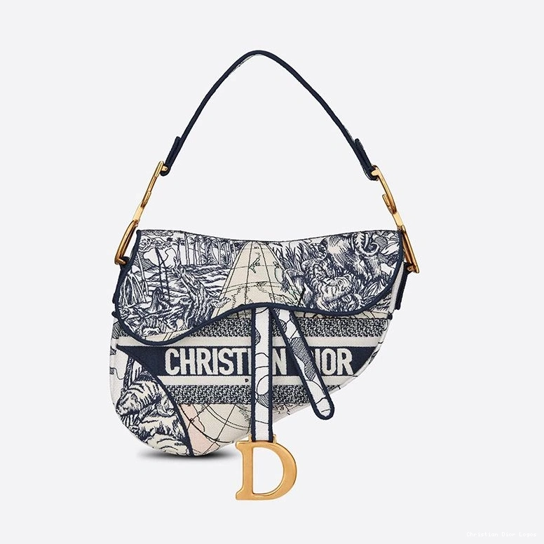 Cheap World the Blue Canvas Saddle Christian Around Dior Motif Bag 0807 Luxury